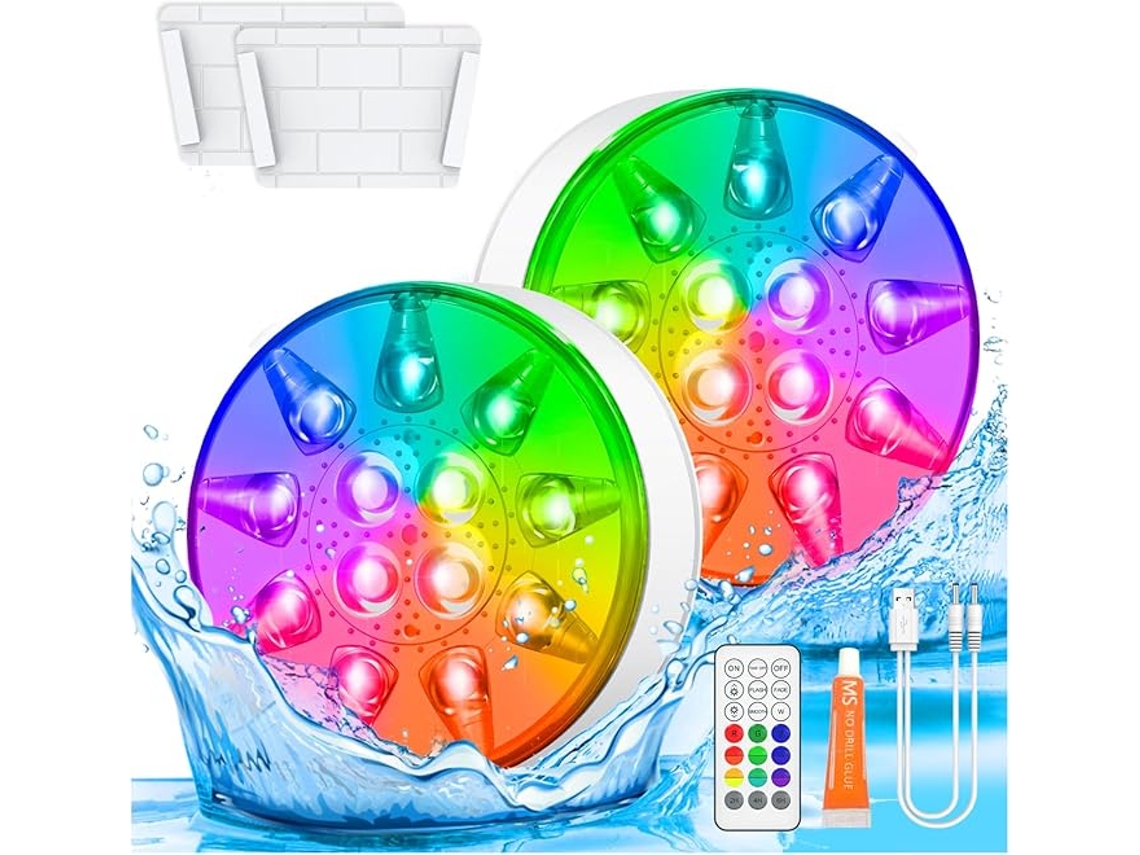 Luz de piscina con control remoto, luz LED sumergible recargable, resistente al agua IP68, adecuada para fiestas en la piscina, 2 piezas Siurn