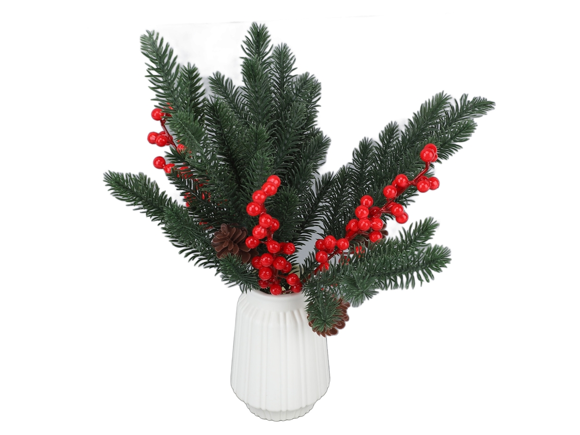 Ramas De Pino Artificiales Con Bayas Rojas Para Decoración Navideña, Hogar, Mesa, Fiestas.