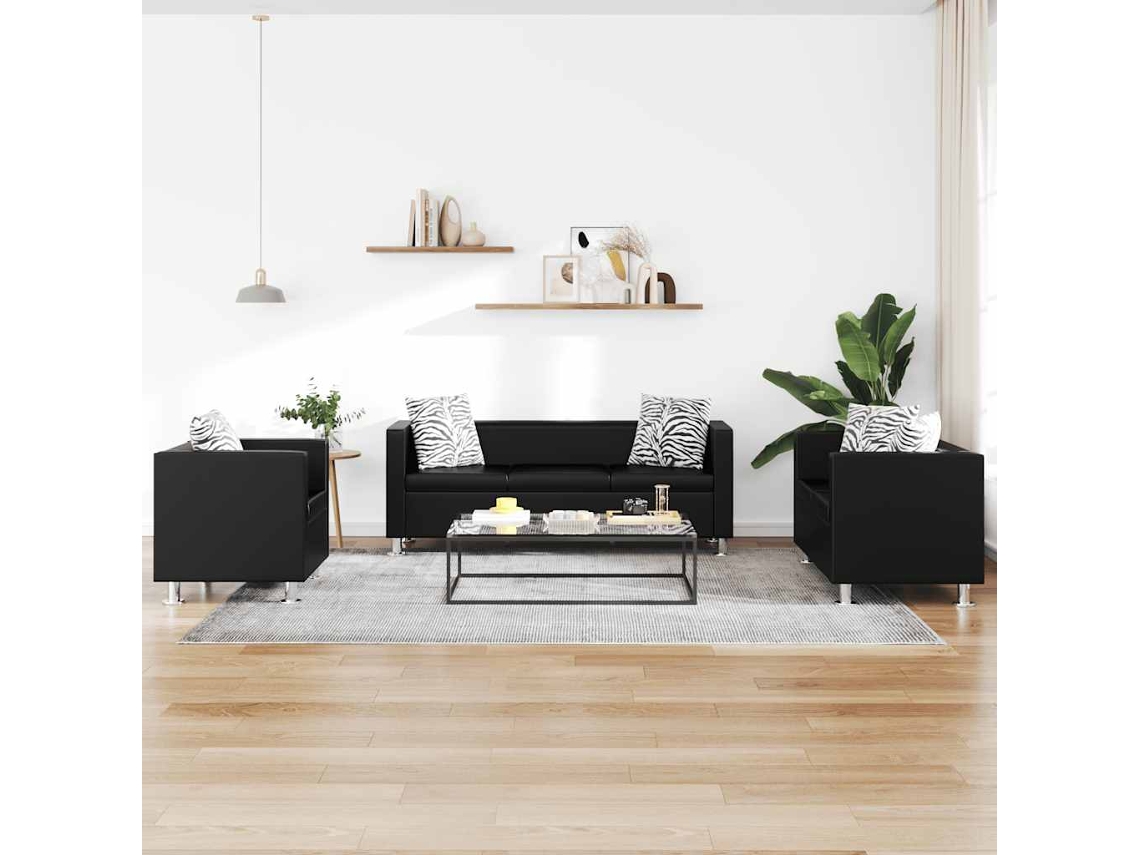 Maison Exclusive - Conjunto De Sofás De 2 Y 3 Plazas Y Sillón De Cuero Artificial Negro