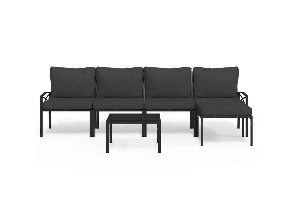 Conjunto 6 de muebles de jardín VIDAXL acero con cojines gris