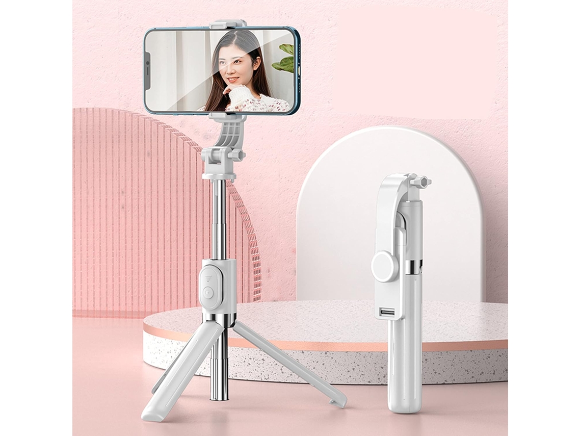 Trípode portátil para selfies con control remoto inalámbrico, soporte de viaje y rotación de 360 ​​grados. Compatible con JYTGALX (Blanco).