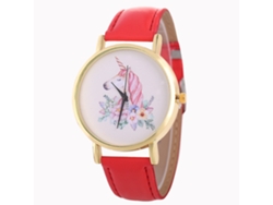 Reloj De Pulsera De Cuarzo Informal Para Mujer Con Correa De Piel Sintética Roja.