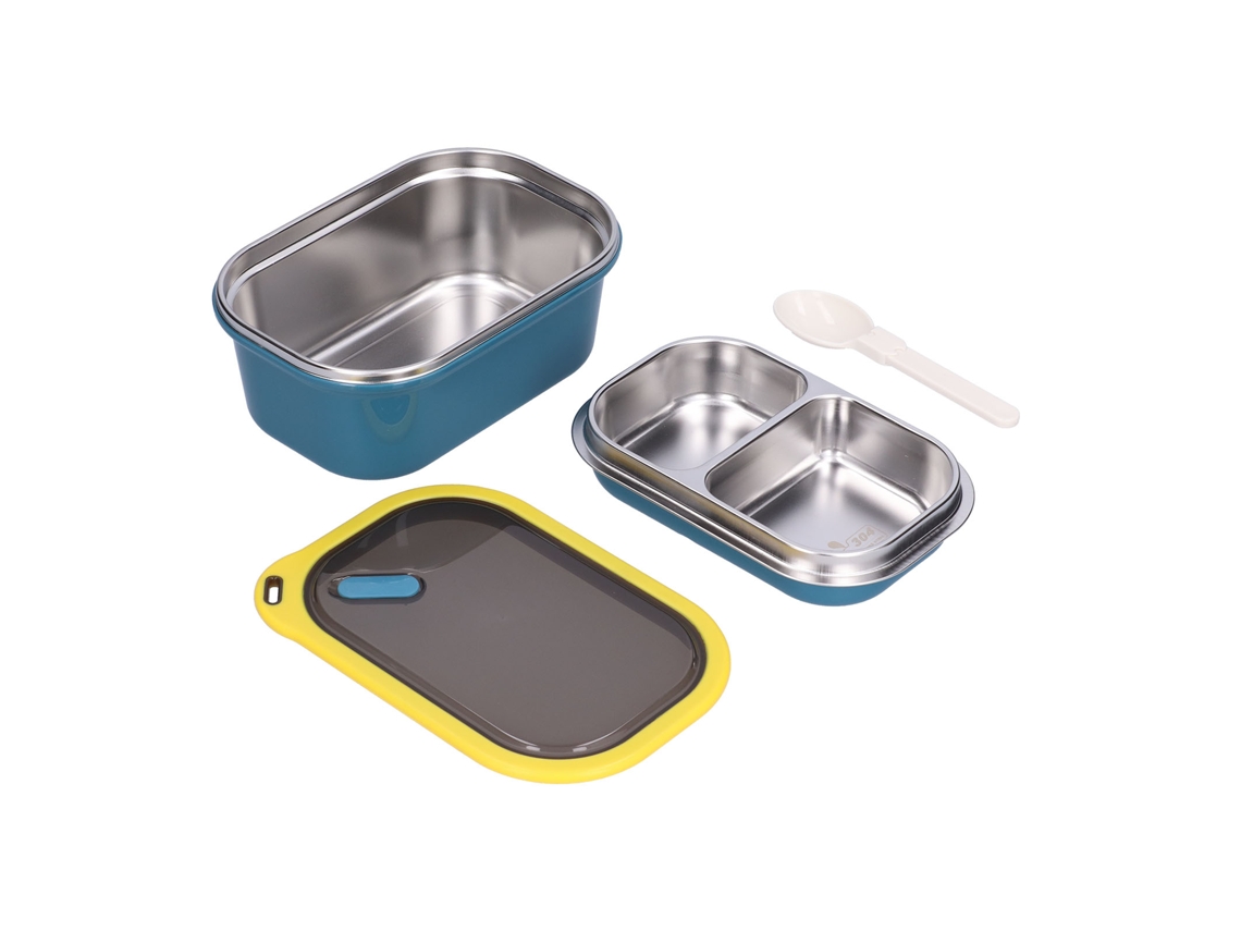 Fiambrera Bento De Acero Inoxidable De 1,2 L Con Tapa Hermética De Dos Capas, Ideal Para Picnics Escolares. Color Azul.