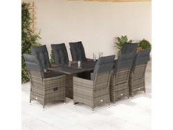 9 Pcs Conjunto Bistrô De Jardin C/ Almofadas Vime Pe Cinzento Dkd Home Decor
