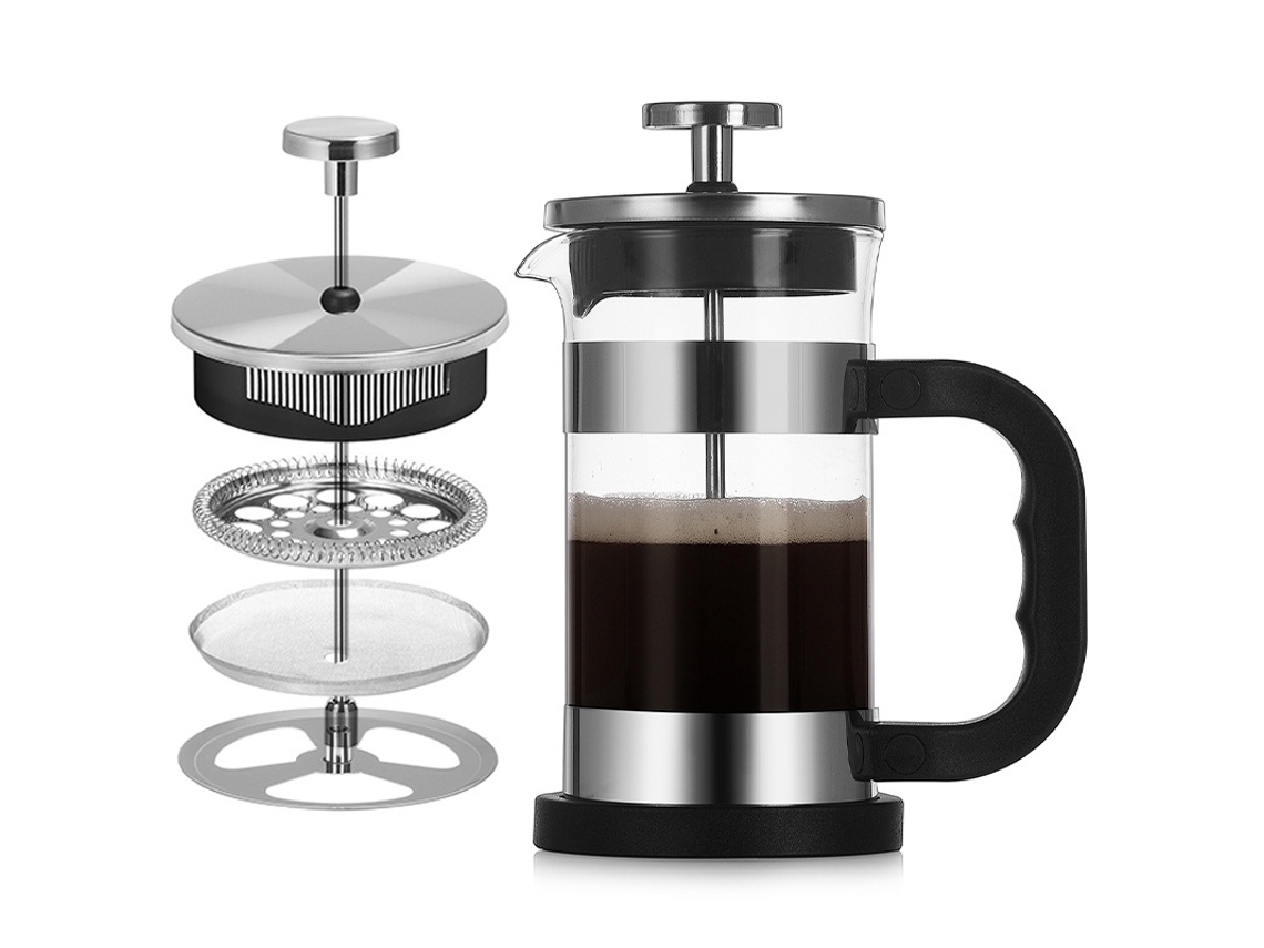 Cafetera de émbolo Eifson de cristal de 1000 ml con filtros triples de acero inoxidable