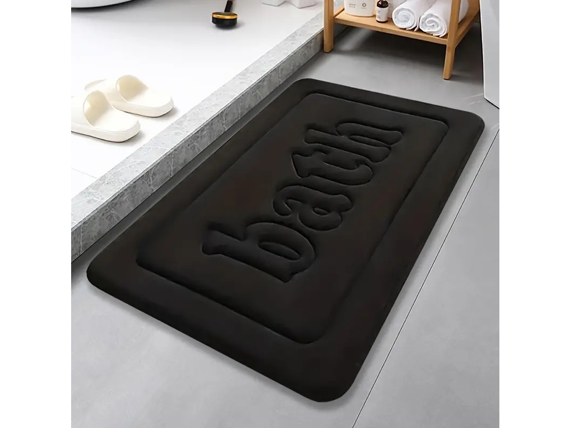(negro) Alfombra De Baño De Franela Antideslizante Y Absorbente De 1,2 Cm, Felpudo Decorativo