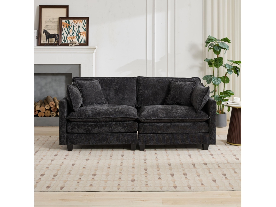 Sofá seccional moderno Cloud Loveseat de 2 plazas, cojín de doble capa para mayor comodidad, tejido de chenilla transpirable, color negro.