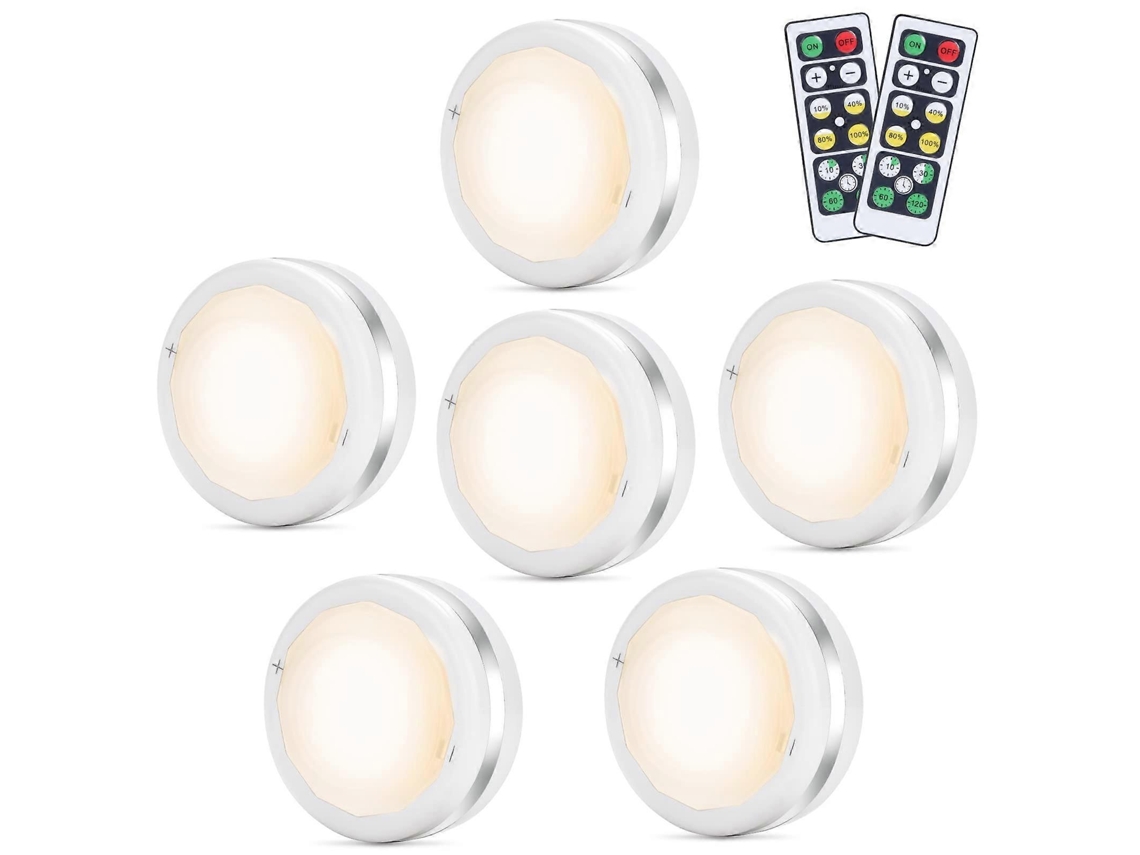 Rebe-6pcs Luz De Punto Led De Control Remoto Inalámbrico Para Armarios Cocina Escalera Espejo Pared (blanco)