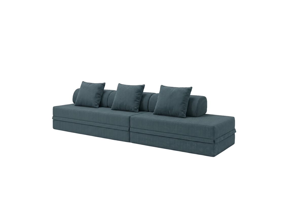 Sofá Modular 3+2 Lugares Convertible Veludo Regular Azul Escuro