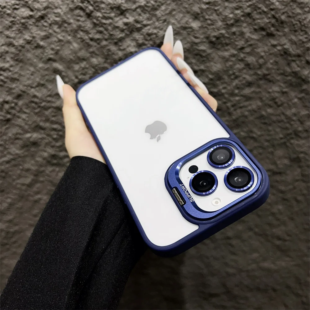 (iphone 12 Pro Max, Azul Oscuro) Funda Para Iphone Con Protección De Cristal Transparente Para La Cámara.