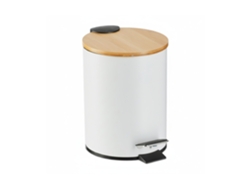 Relaxdays Caixote De Cosméticos, 3 L, Fecho Suave, Interior Removível, Caixote De Banho, Metal, Tampa De Bambu, Branco