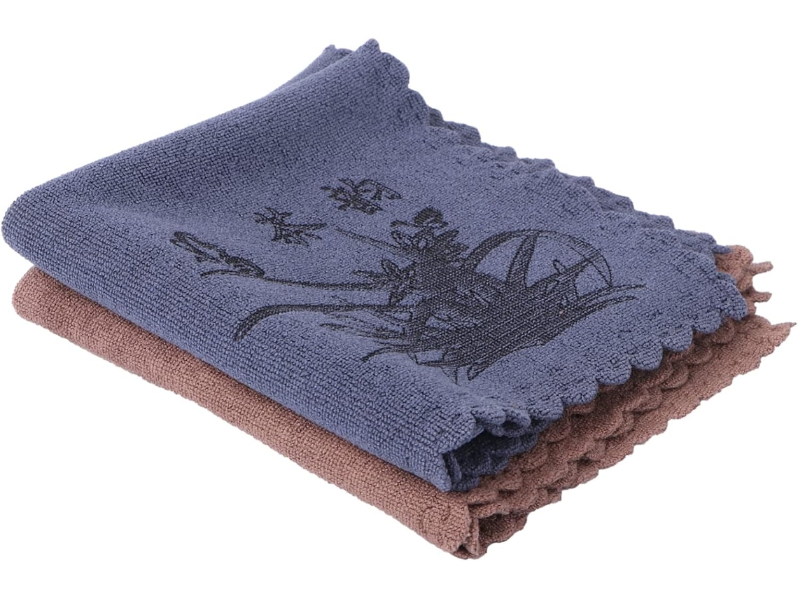 Juego de 2 paños de cocina de algodón absorbente, azul y marrón, para limpiar utensilios y superficies. Vayotoy