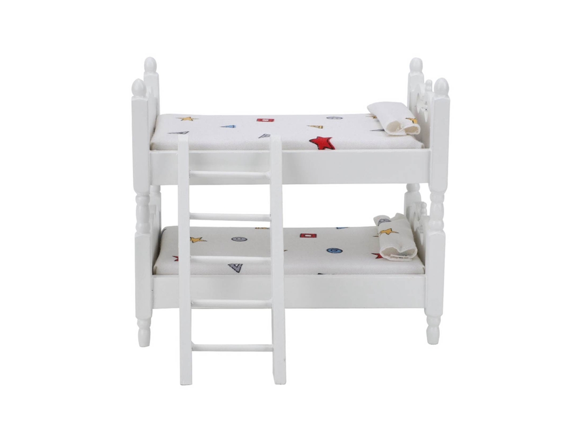 Ats-cama De Muñecas Miniatura Cama Litera De Madera Simulada Modelo De Mueble Mini Accesorio Juguete Con Patrón Geométrico 1:12