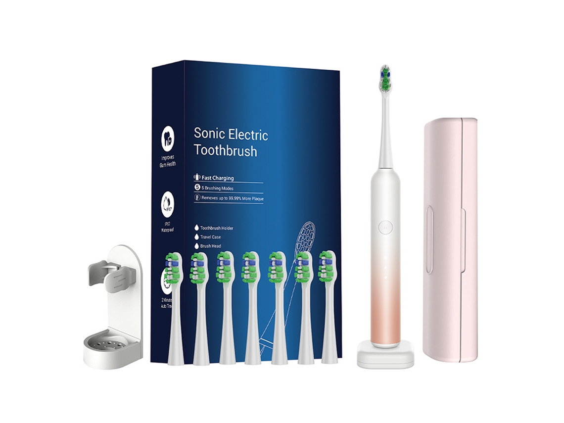 Cepillo De Dientes Eléctrico Sónico Para Adultos, Con 8 Cabezales + 1 Soporte + 1 Estuche De Viaje + 1 Base De Carga. Naranja Czhhmart