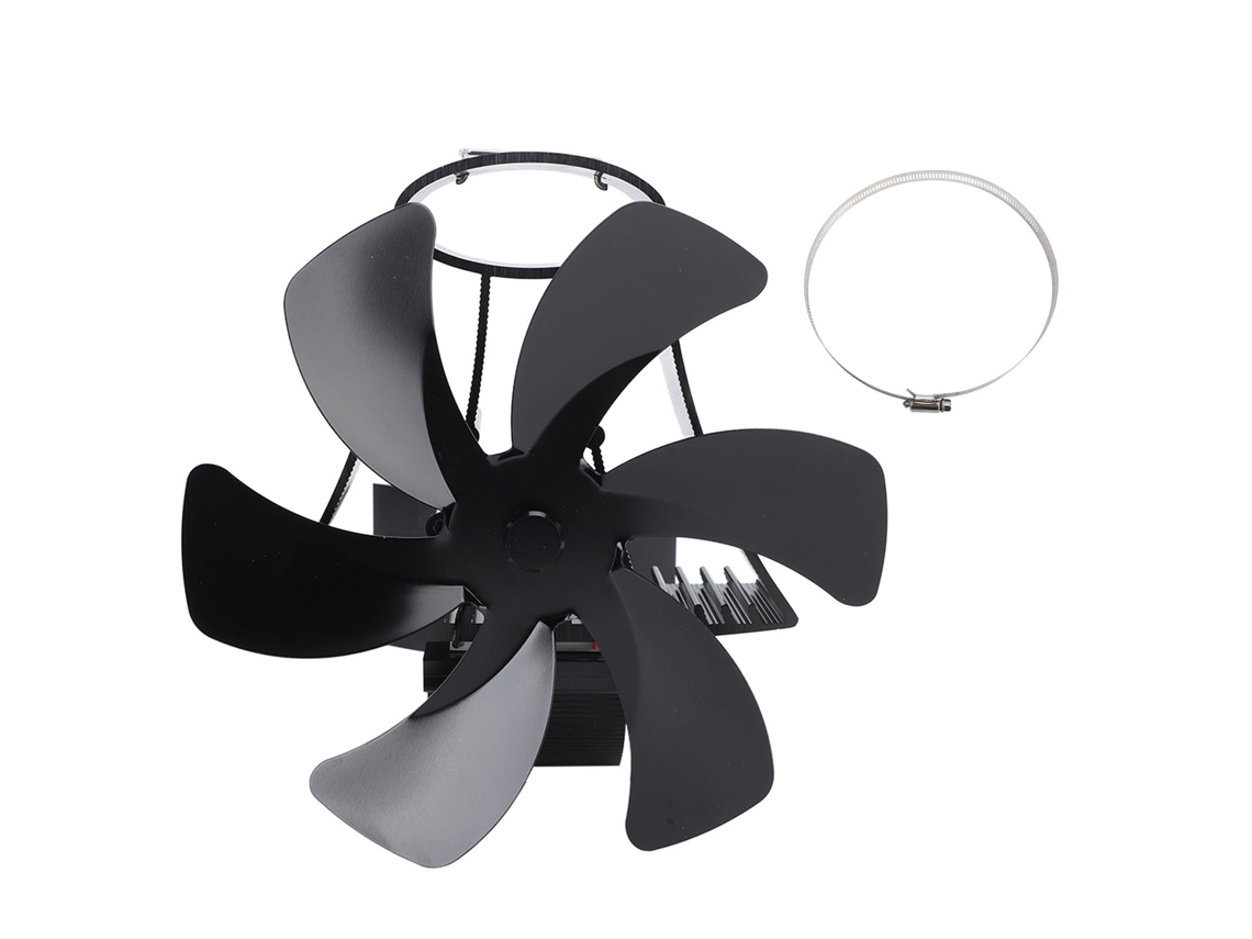 Ventilador de pared negro con imán para estufas de leña.