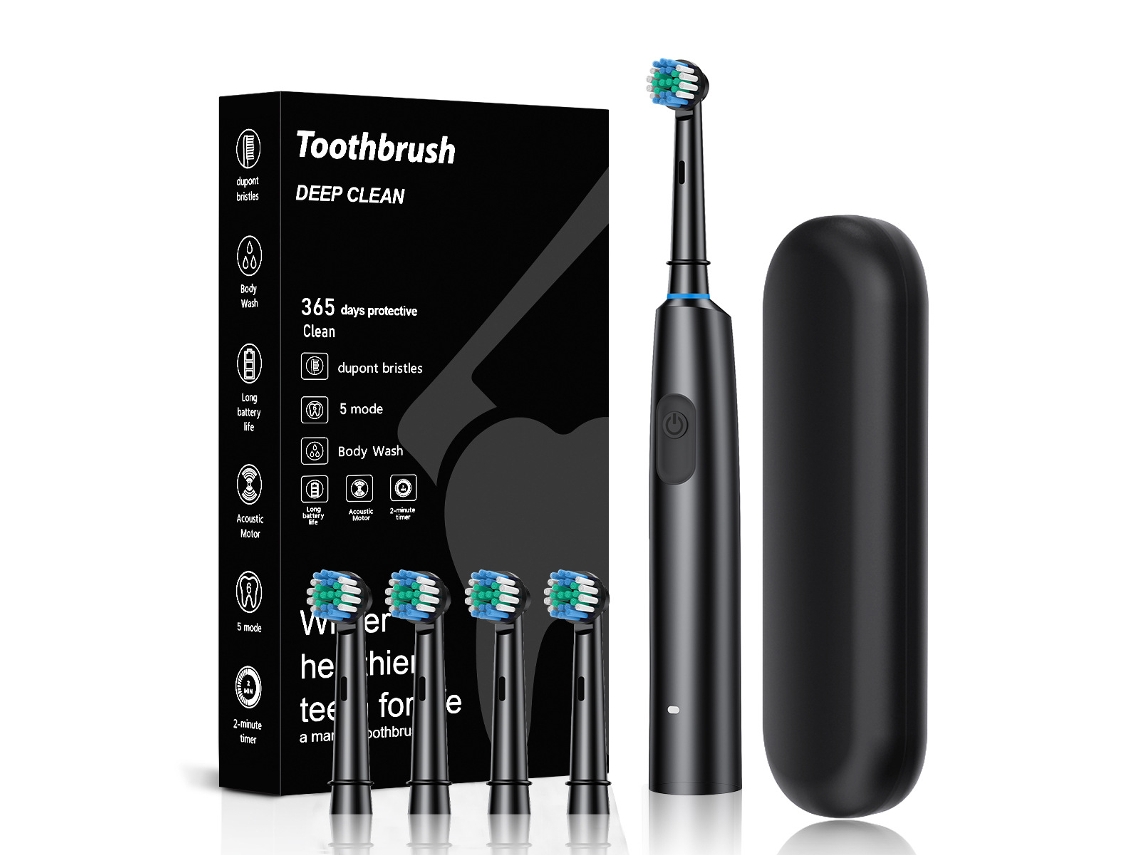 Cepillo De Dientes Eléctrico Ultrasónico Con 4 Cabezales Y Estuche De Almacenamiento, Carga Usb, Color Negro Siurn