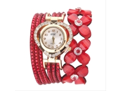 Reloj De Pulsera Para Mujer Con Brazalete Multicapa Y Diamantes De Imitación En Aleación Roja.