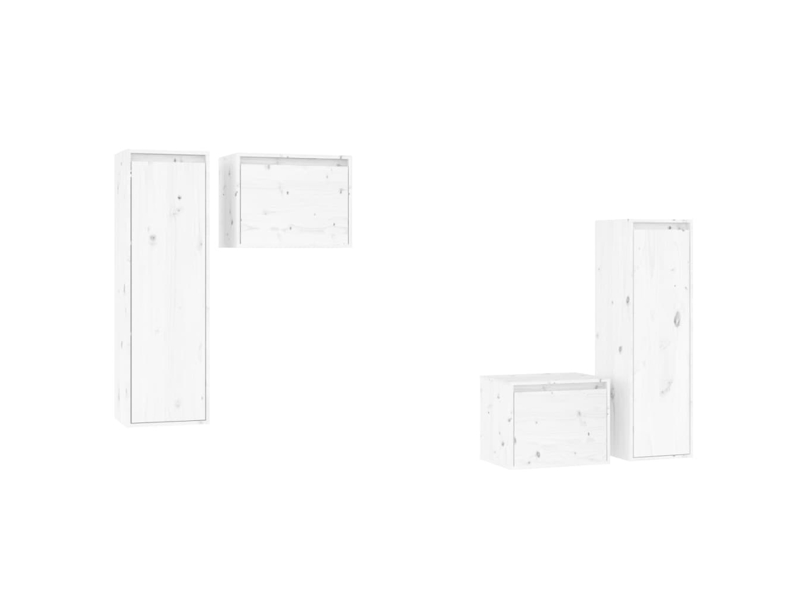 Mueble de TV de 4 piezas, madera maciza de pino, blanco, EXCLUSIVO DE LA CASA