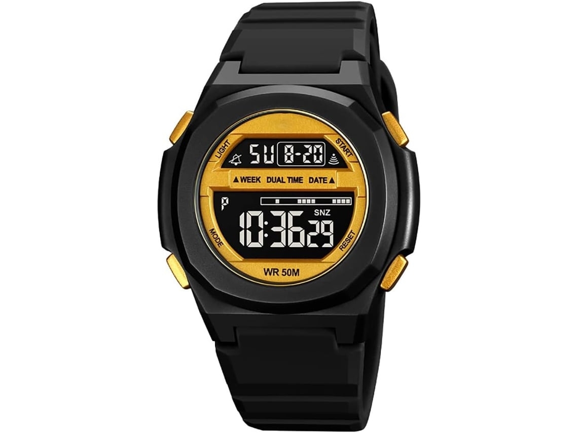 Digital Week Pu Pulsera A Prueba De Agua 50atm Reloj De Pulso Con Alarma Oro Negroyuysan