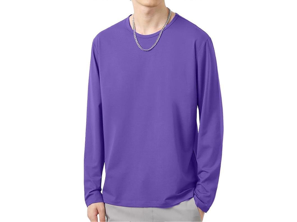 Camiseta De Manga Larga Cuello O Para Hombre, Invierno Otoño, Talla 3xl, Morado, Poliéster 3xl Morado