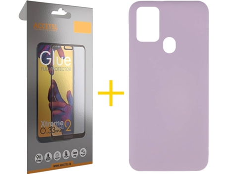Funda y Protector de Vidrio Full Samsung Galaxy A21s ACCETEL Silicona Líquida Morado