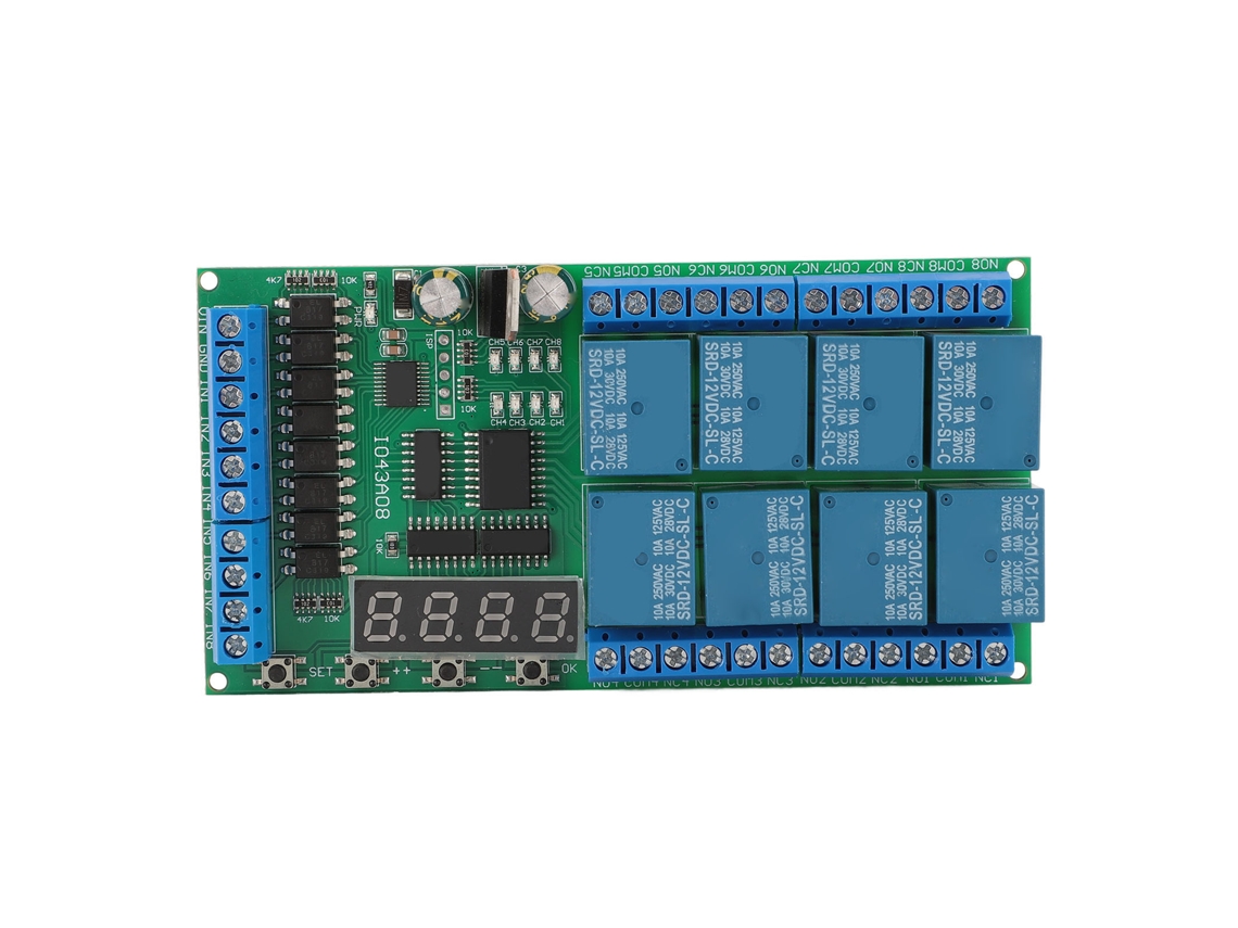 Módulo De Relé De Atraso De Timer Io43a08 8 Canais Multifuncional Com Interlock Autolock Momentâneo Bistável Placa Dc 12v