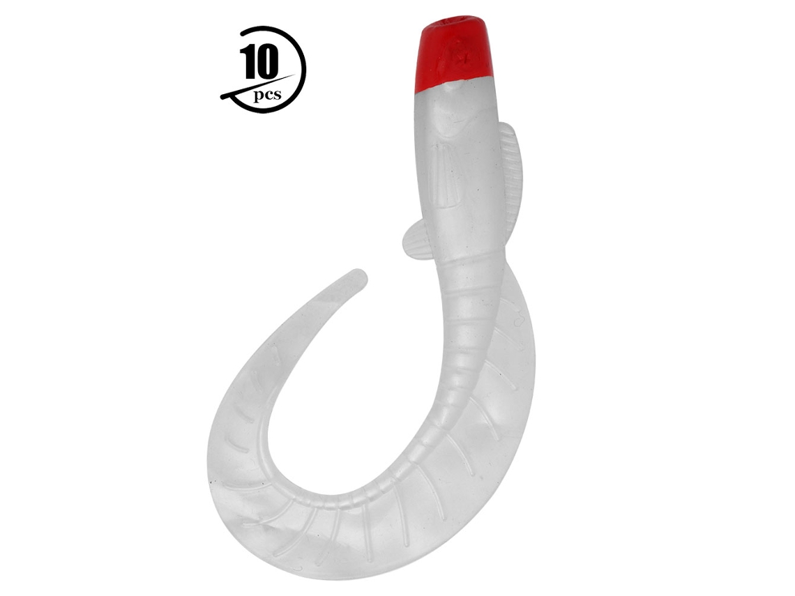 10 Unidades De Señuelos Artificiales De Plástico Blando Con Forma De Gusano Para Pesca (cabeza Roja, Cuerpo Blanco)