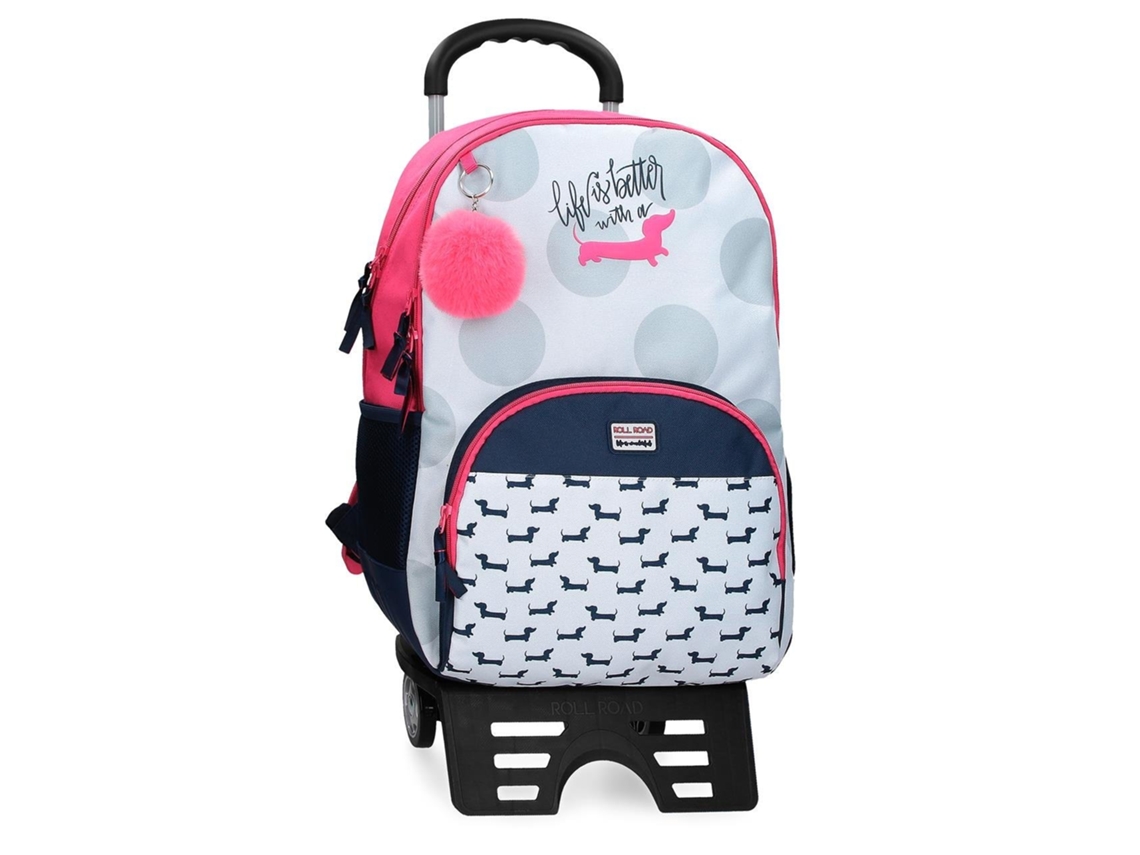 Mochila escolar Roll Road de poliéster azul marino Teckel con carrito