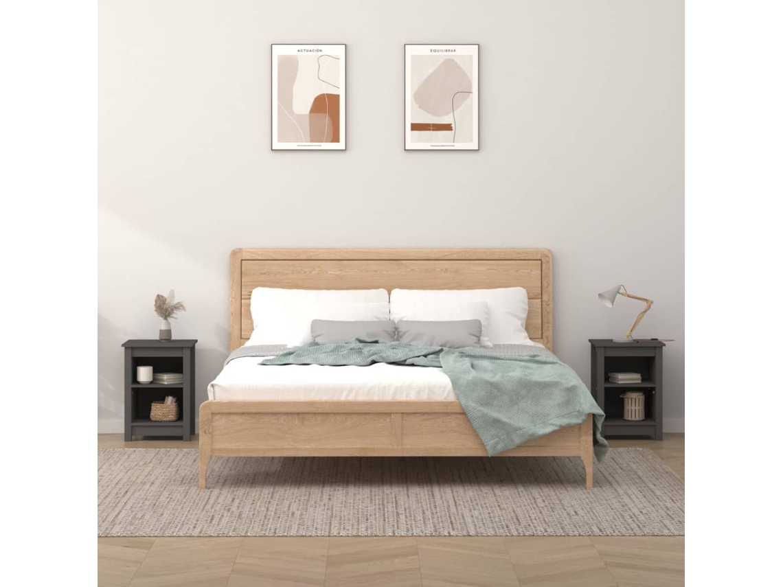 Mesitas de Noche LOVELY HOME Mesinha 2 Pcs 40X35X55 Cm Pinho Maciço Cinzento