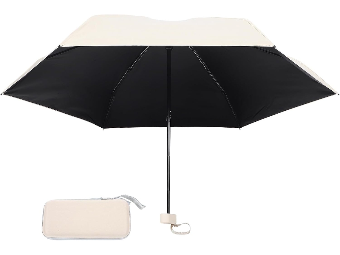 Paraguas Plegable Ligero Ciieeo Color Beige Pongee Con Protección Uv, Compacto Y Portátil Para Mujeres, Protección Solar