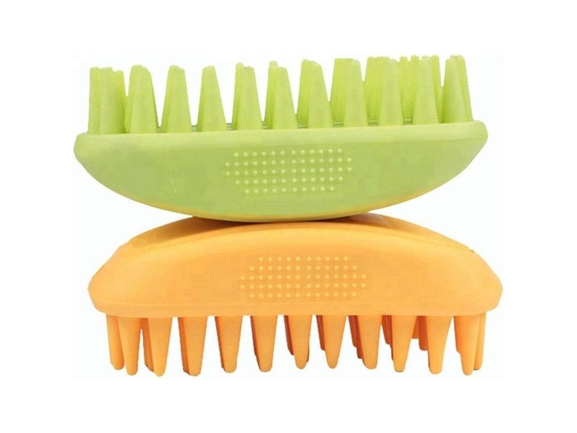 Dan26-linjou Cepillo De Silicona Para Baño De Mascotas Perros Gatos Pelo Largo Corto Naranja Verde 2pcs