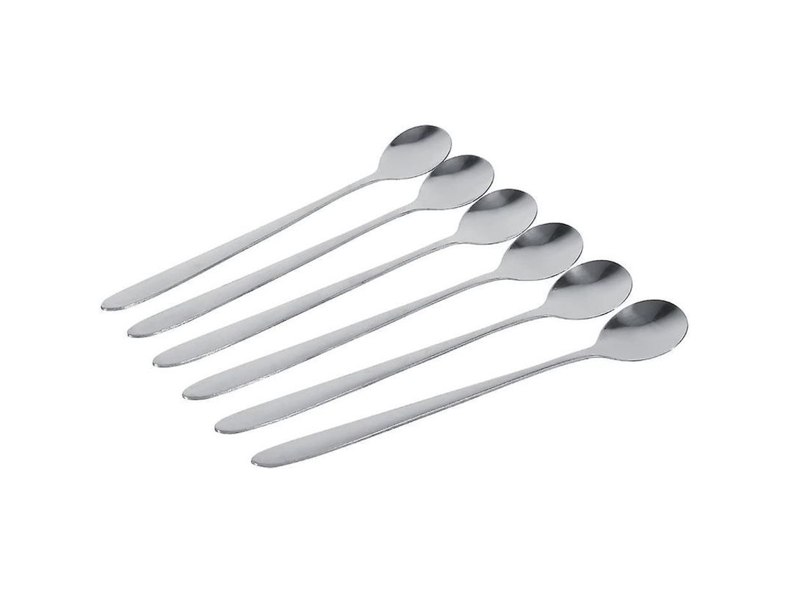 6 Cucharas De Acero Inoxidable Plata Con Mango Largo Para Café Latte Y Helado