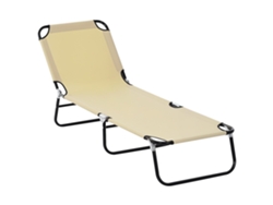 Espreguiçadeira Dobrável Reclinável 5 Posições Jardim Piscina Camping 188x56x28cm Bege
