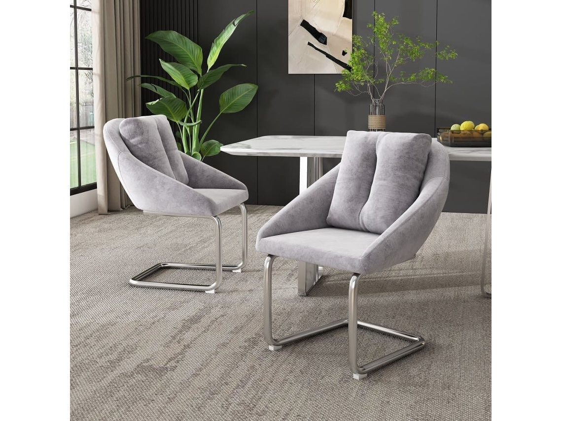 Silla Comedor De Terciopelo + 2 Piezas - Silla Giratoria Lujosa Con Cojín - Gris
