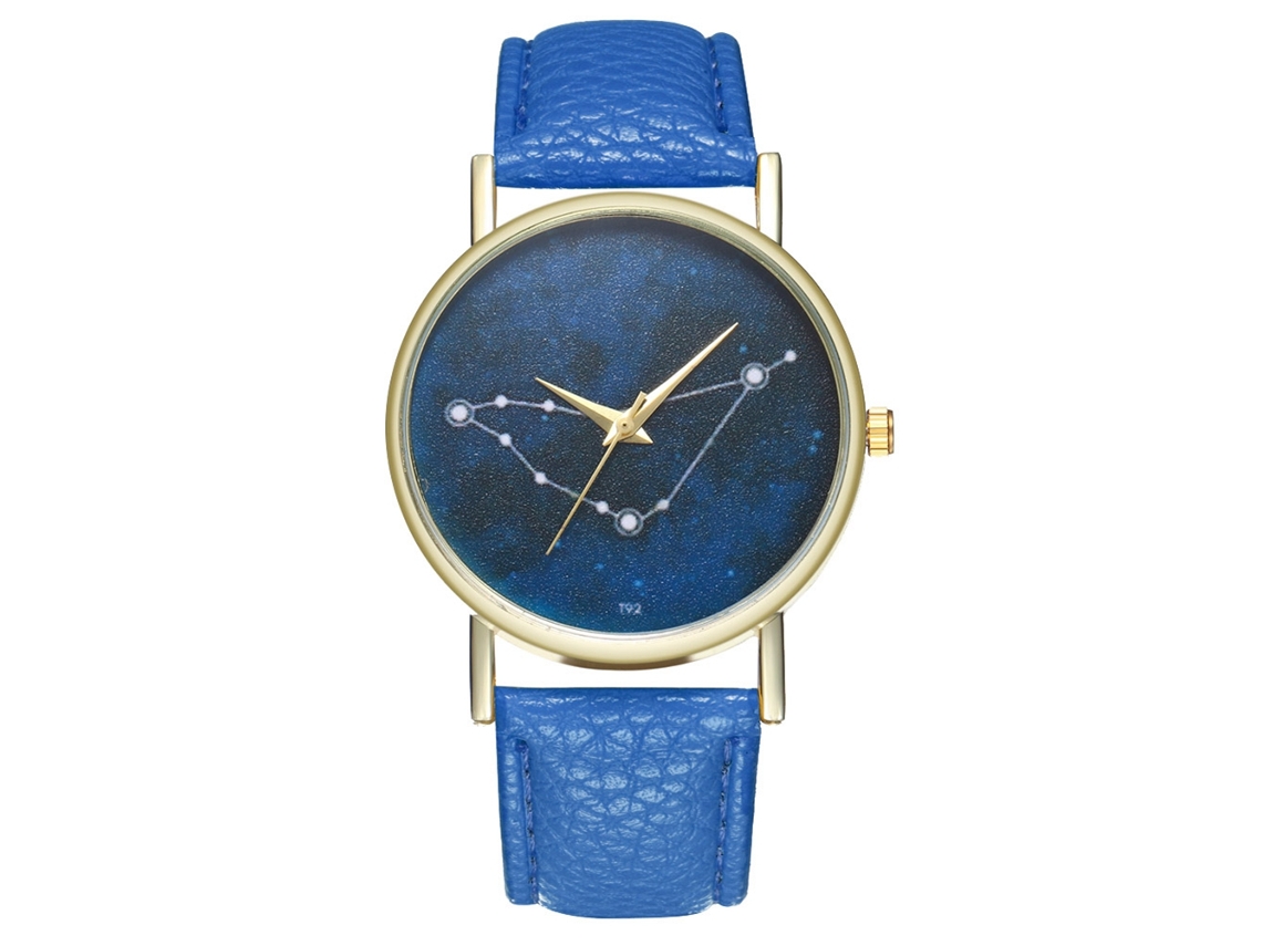 Reloj De Pulsera Unisex Zhoulianfa Con Estampado De Constelaciones Y Correa De Piel Sintética Azul Marino.