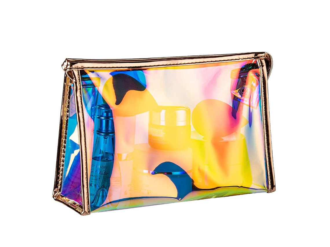 HYMNORA Marque la diferencia con nuestra atractiva bolsa de maquillaje holográfica de colores, perfecta para la mujer a la moda que valora la funcionalidad y 