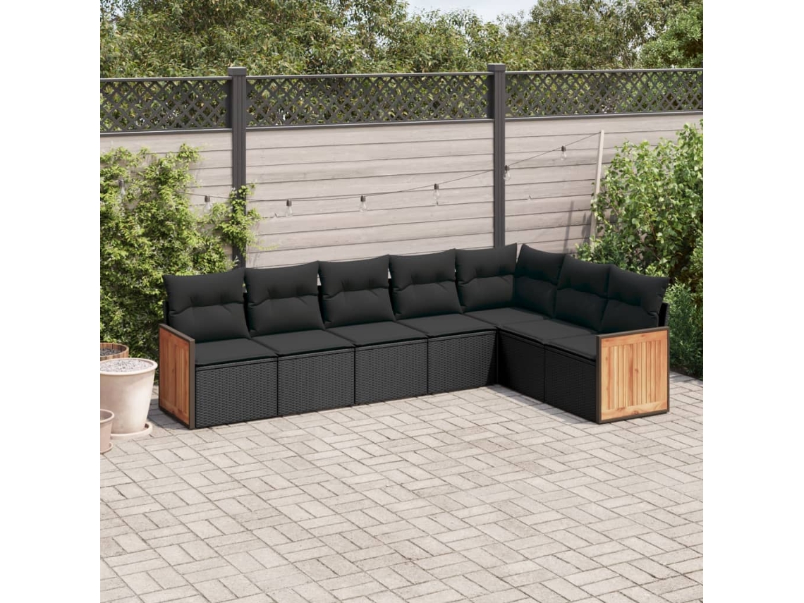 Conjunto de sofá de jardín de 7 piezas con cojines de mimbre negro de DKD Home Decor