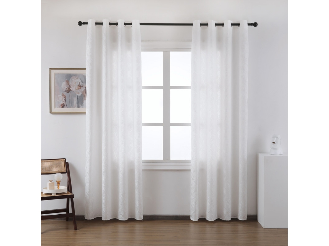 Cortina de tela con cuerpo y estampado tridimensional de margaritas silvestres Blanco 140 x 260 cm - Individual