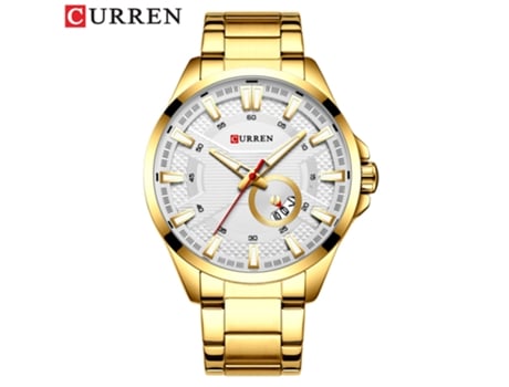 Relojes para hombres, reloj con correa de acero inoxidable para relojes de pulsera con calendario resistentes al agua, carcasa dorada y blanca LUUCOZK