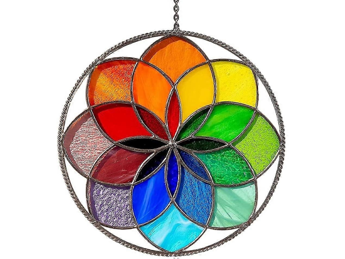 Adornos para ventanas pintados a mano 2024, escultura de flor de arcoíris acrílica para colgar, decoración de jardín, atrapasol.