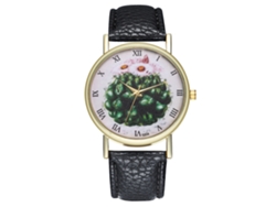Reloj De Cuarzo Con Correa De Cuero Pu, Dial De Cactus, Unisex (negro)