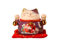Hucha De Cerámica Con Forma De Gato De La Suerte De 11,4 Cm (4,5 Pulgadas) Con Bonito Adorno De Oficina Y Cartel De Bienvenida (morado)