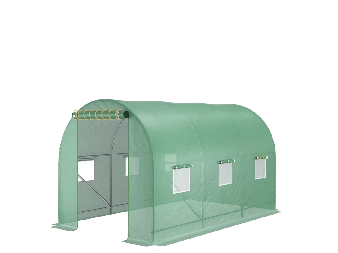 Invernadero, 350 cm de largo x 200 cm de ancho x 200 cm de alto, acero con recubrimiento en polvo, película de PE impermeable, diseño de techo arqueado, 6 ventanas.