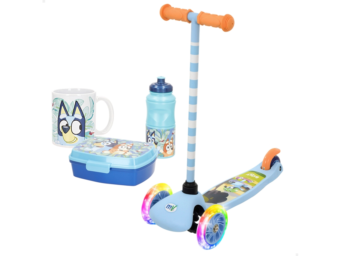Bluey Pack Infantil Patinete + Set Desayuno Con Taza, Fiambrera Y Botella