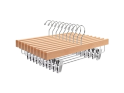 Juego De 10 Perchas De Madera Natural De 32 Cm Con Pinzas Antideslizantes Para Pantalones, Faldas, Calcetines Y Ropa Interior.