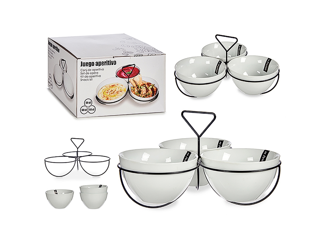Juego de 3 cuencos de porcelana blanca.