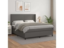 Cama Box Spring Con Colchón Cuero Sintético Gris 160x200 Cm