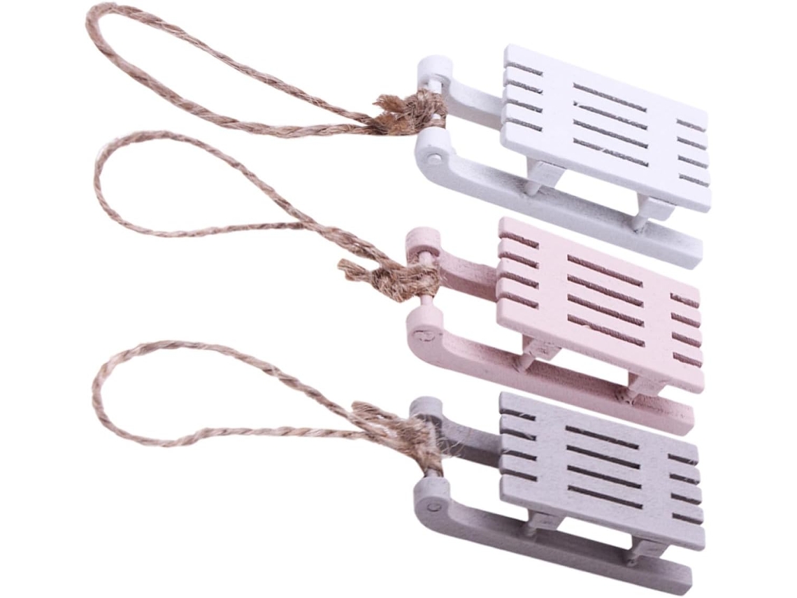 Decoración Navideña Madera 3 Trineos Colgantes Adorno Clásico Muñecas Oficina Elegante Accesorio Festivo Mini