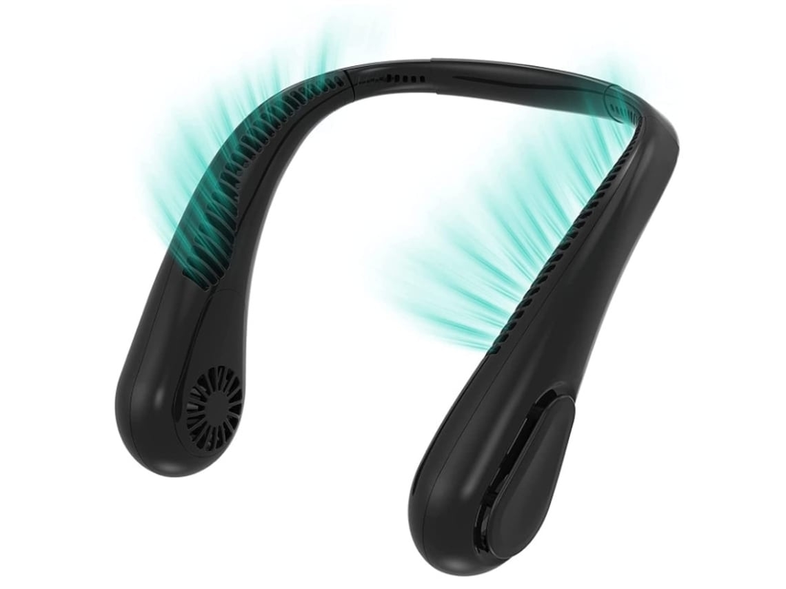 Ventilador de cuello sin aspas, portátil, personal, para exteriores, viajes, patio, jardín, trabajo, hogar, cocina, color negro Gusshious