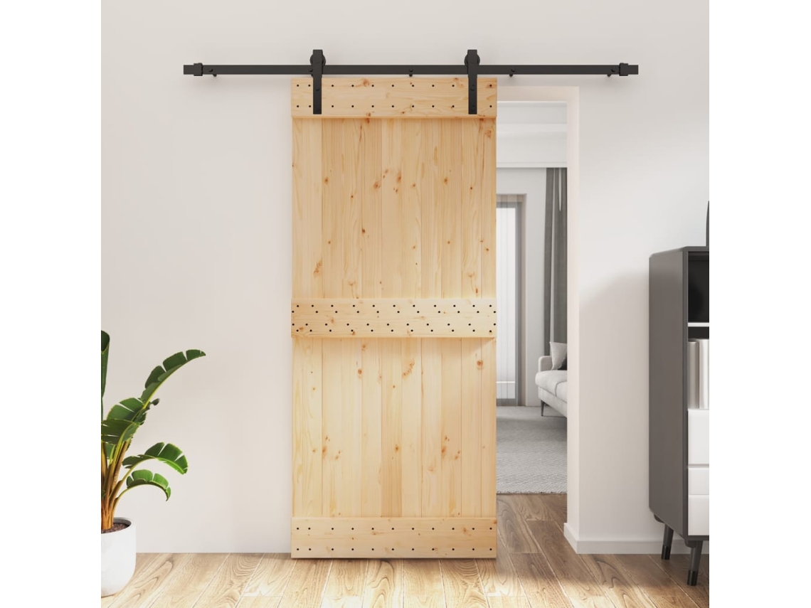 Puerta corrediza | Puerta corredera con herrajes 90x210 cm madera maciza de pino Wsd754664 Lovely Home
